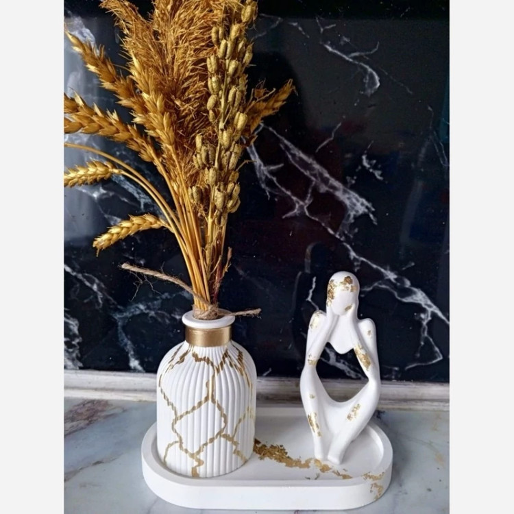 ست دکوری 3 تکه (سینی گلدان، ادمک) مراکشی شیک